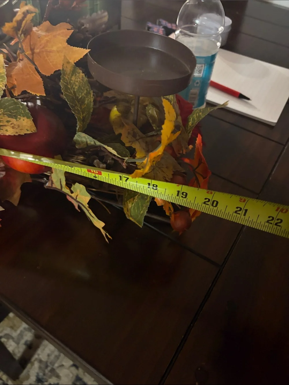 Autumn Harvest Faux Foliage Candle Centerpiece - Brown